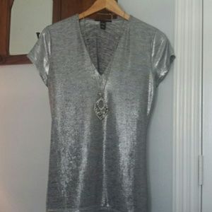INC Silver Top V-Neck